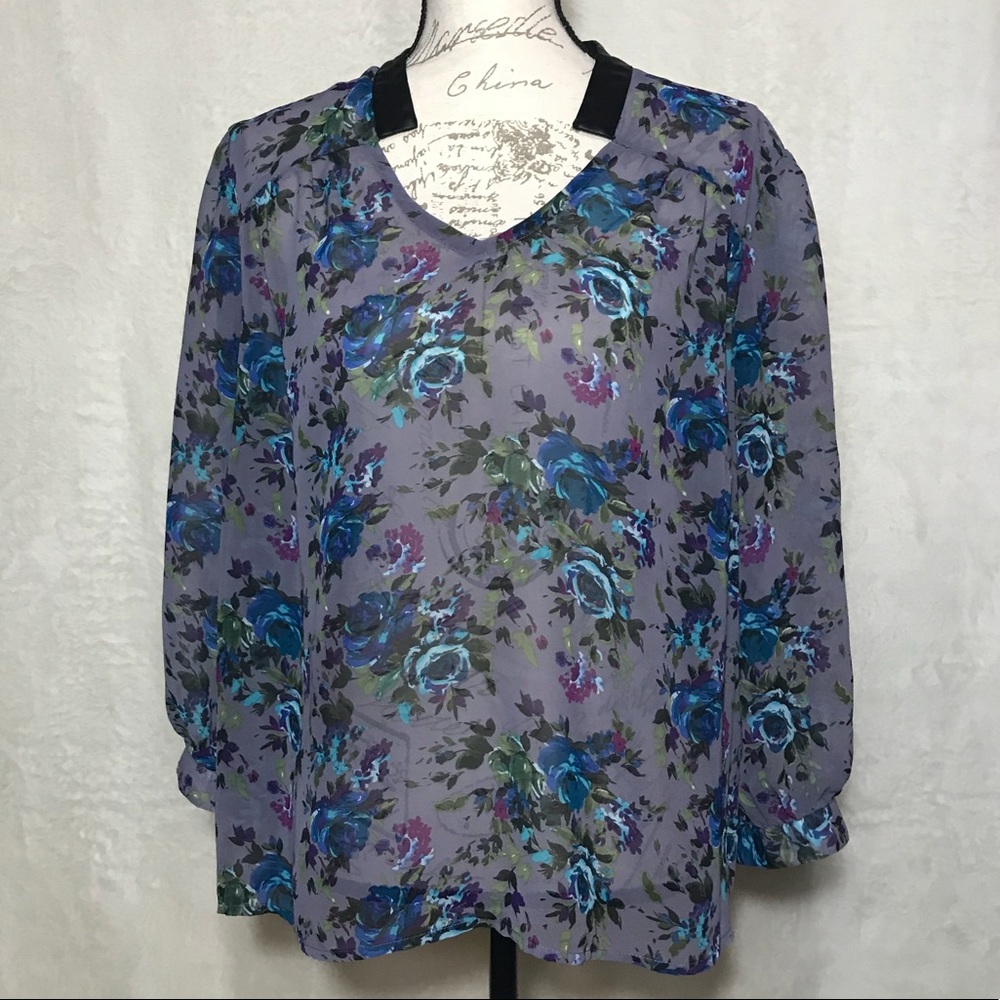 Pout Sheer Purple Floral Blouse